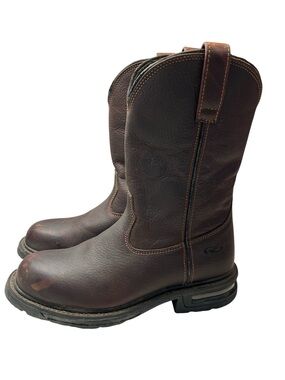 Roper Leather Steel Toe Pneumatic Work Cowboy Boots Brown, 9EE